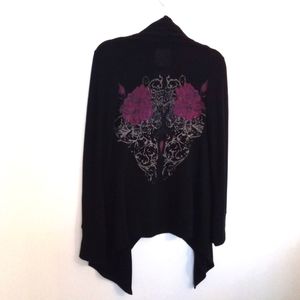 Candy Couture Black Waterfall Long Sleeves and Graphic Floral Cardigan Small